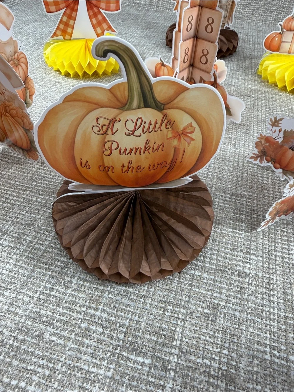 Fall Pumpkin Honeycomb Table Decorations - Orange & Yellow baby shower fall
